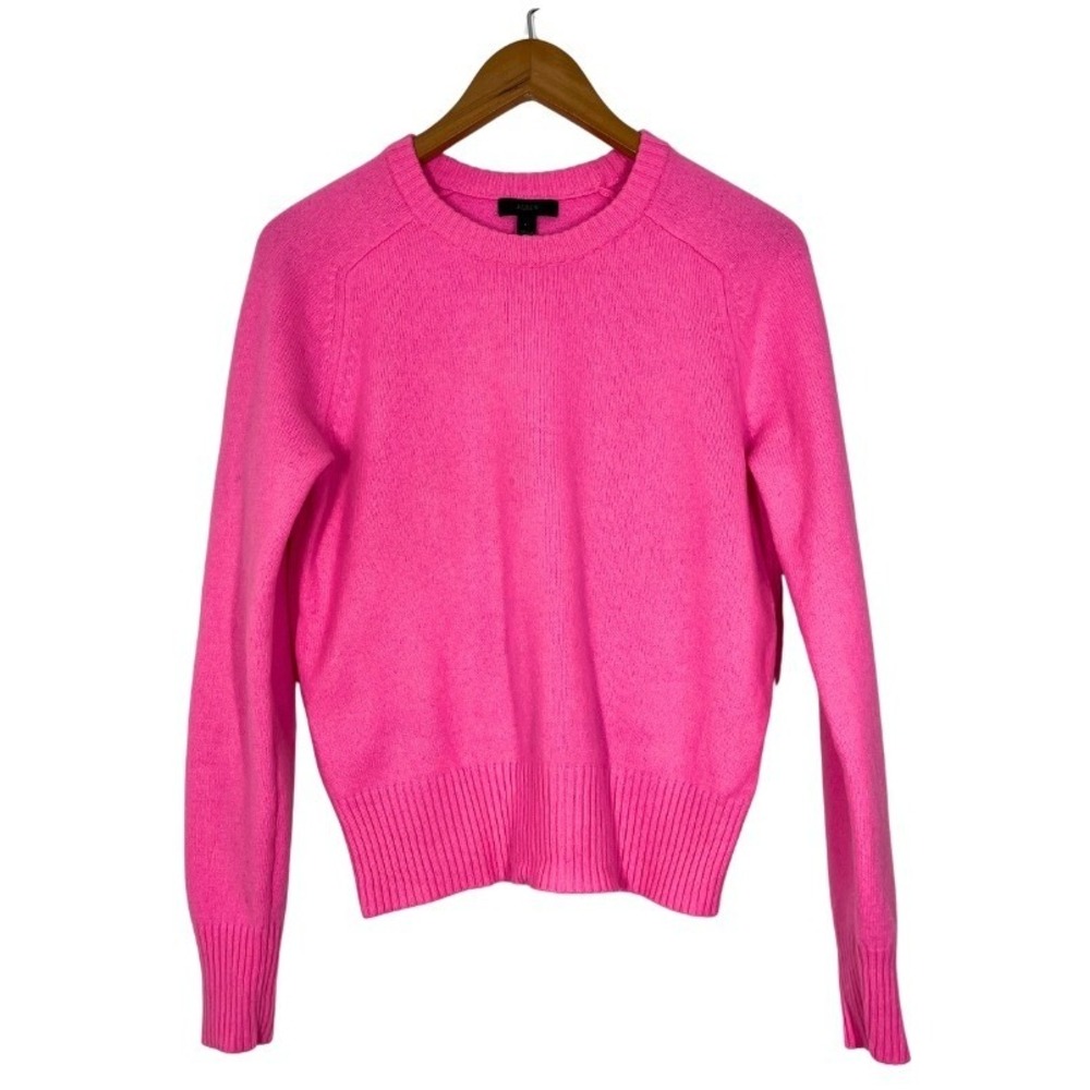 J.Crew Womens 100% Wool Crewneck Sweater Neon Pink Long Sleeve Size L Basic